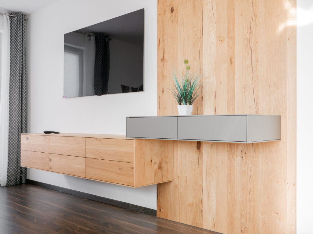 TV wall in the living room with gray element