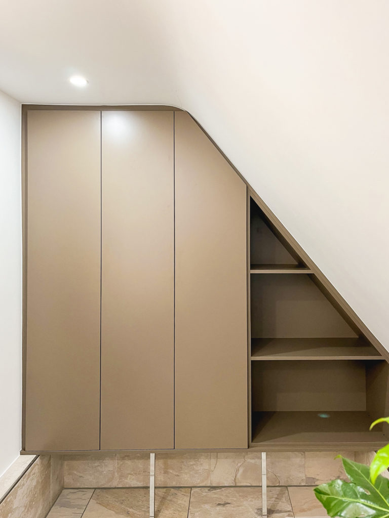 Sloping roof cupboard brown