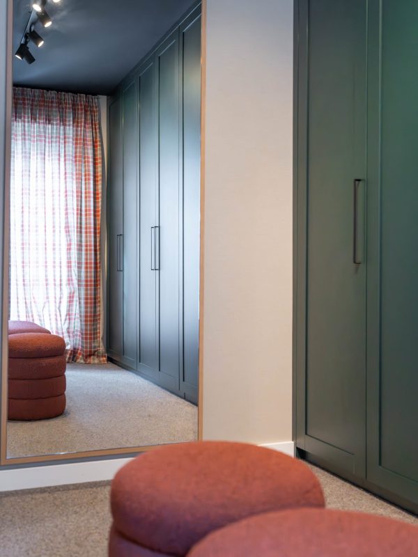 Walk-in Closet with Paneled Doors in Fir Green