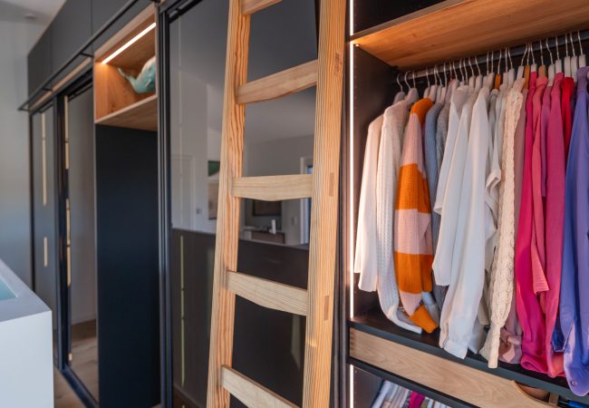 Sliding door cabinet, glass, black, open