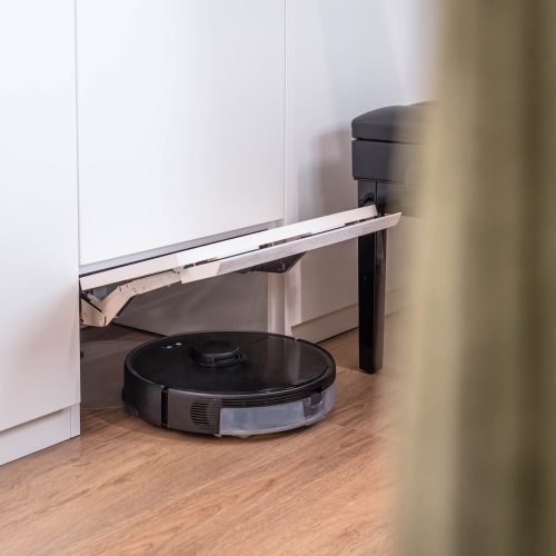 Built-in cabinet, matte white, robot vacuum cleaner