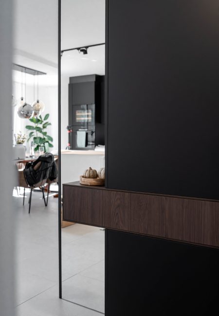 Wardrobe cabinet in matte black Sideboard with full-length mirror