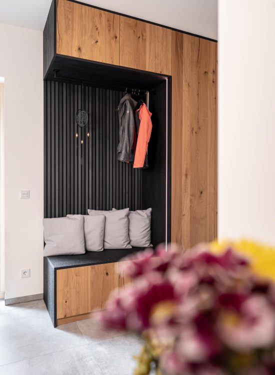 Wardrobe cabinet, black textured charcoal oak LED