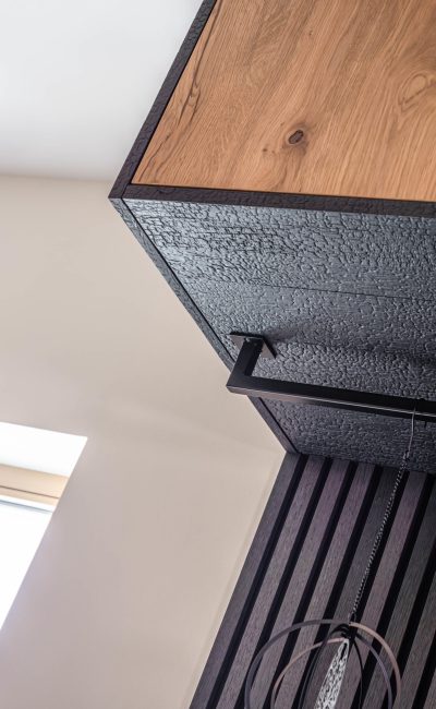 Black Wardrobe with Textured Charcoal Oak Finish and Clothes Rod