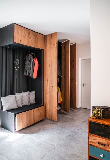 Wardrobe cabinet, black textured charcoal oak LED