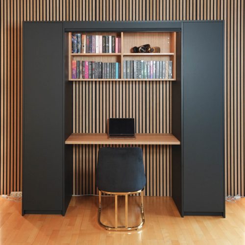 Home office cabinet anthracite with electric roller blind