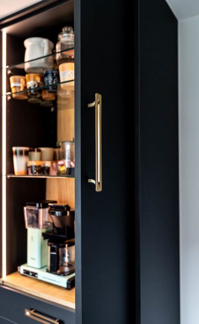 Coffee cabinet open with retractable doors