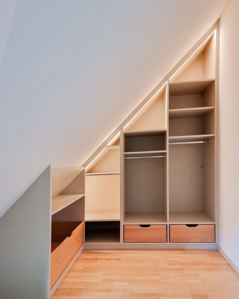 Open sloping roof cupboard gray