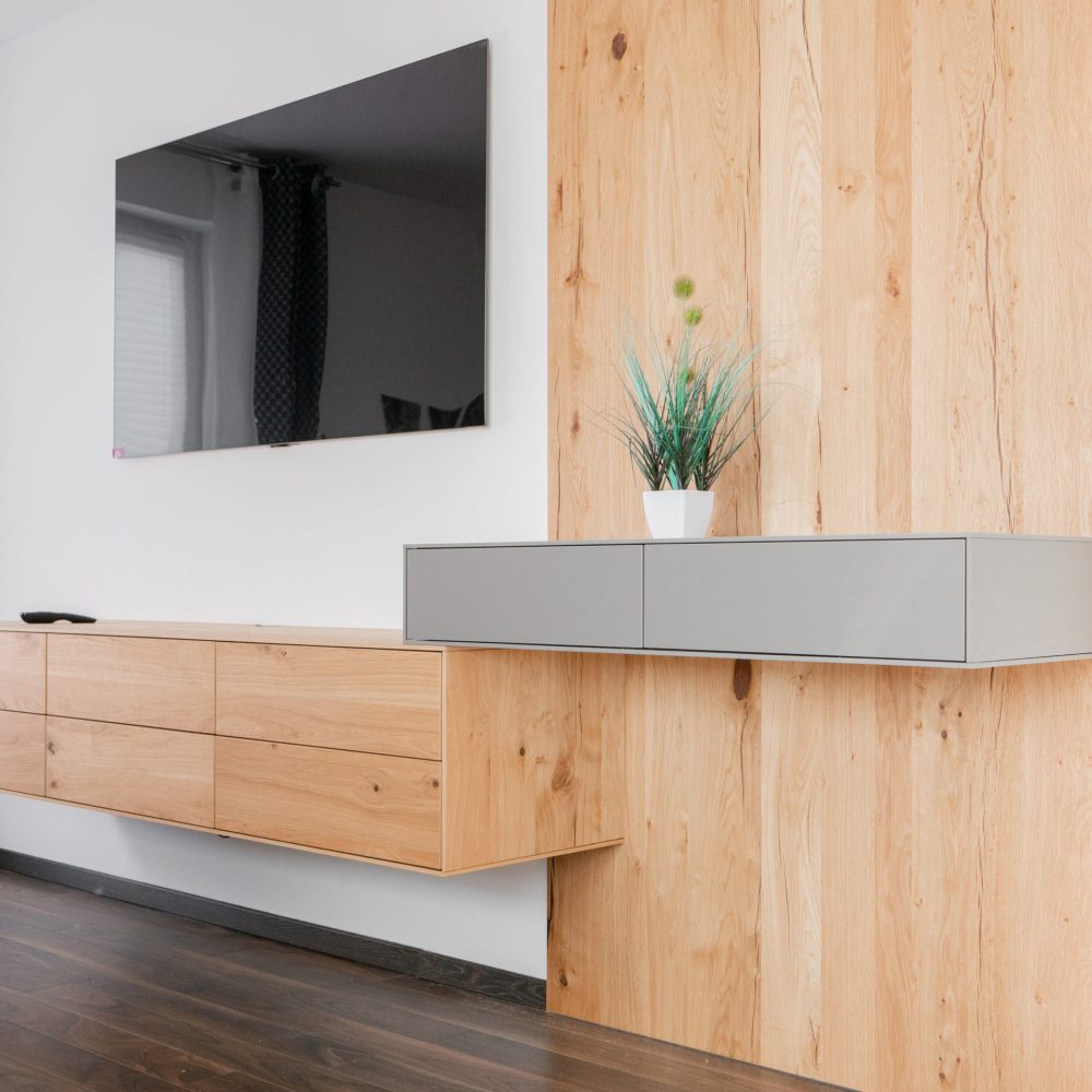 TV wall in the living room with gray element