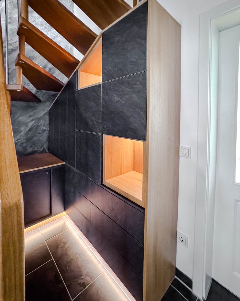 Staircase cabinet anthracite with oak inlay and LED