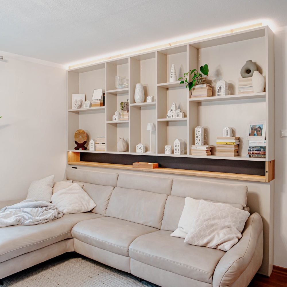 Wall unit champagne inlay panel wild oak LED strips